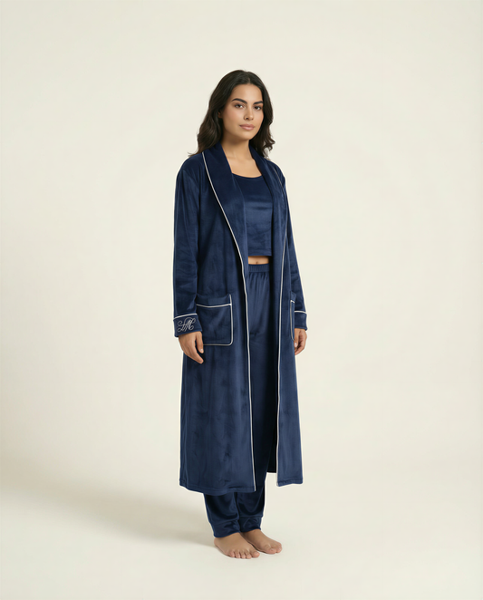 The Navy Velvet Robe Set