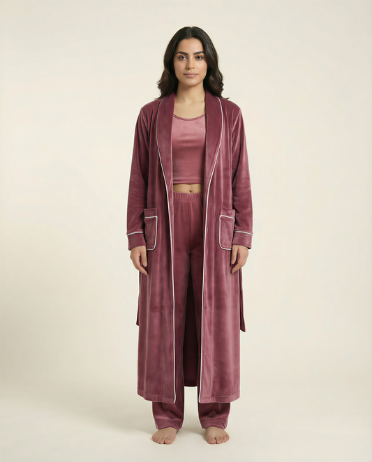The Rosé Velvet Robe Set
