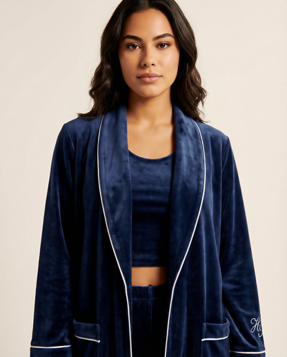 The Navy Velvet Robe Set