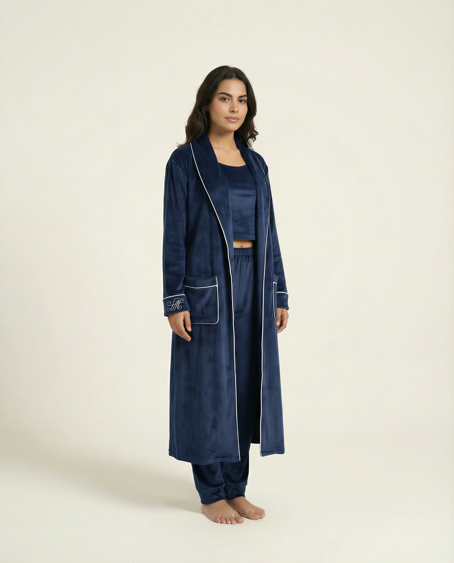 The Navy Velvet Robe Set